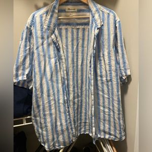 Madewell Men’s Short Sleeve Button-Up Shirt (Blue/White Stripe - Size XL)